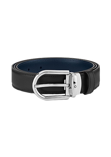 Montblanc Horseshoe buckle black/blue 30 mm reversible leather belt