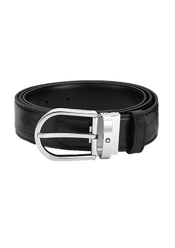 Montblanc Horseshoe buckle printed black/plain black 35 mm reversible leather belt